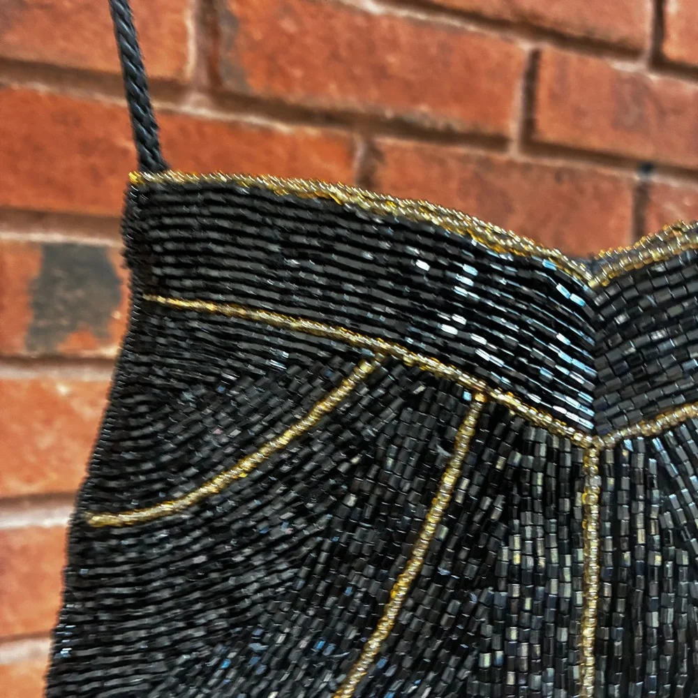 Henry Birks Vintage Beaded Evening Bag Black Hand-Beaded Purse Formal Cocktail - Picture 3 of 16